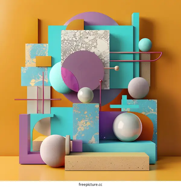 Abstract Geometric Shapes Art with  Colorful and 3D Render