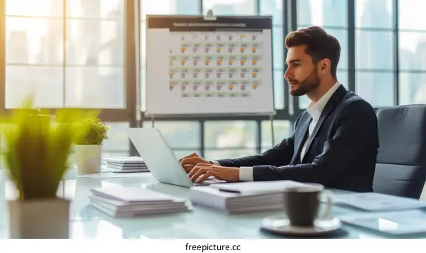 Businessman working on laptop in office