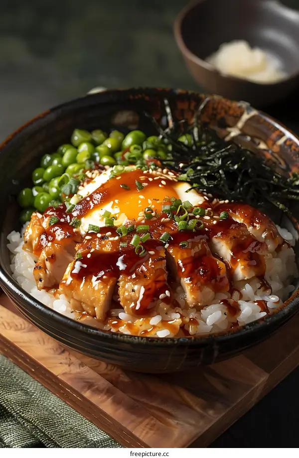 Teriyaki Chicken Rice Bowl with Egg and Peas