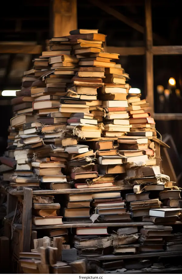A large stack of old books