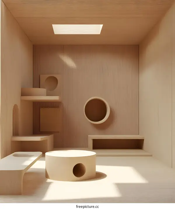 Minimalist Wooden Room Interior Design with Geometric Shapes