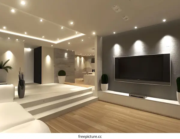 Modern Living Room Interior Design with Recessed Lighting