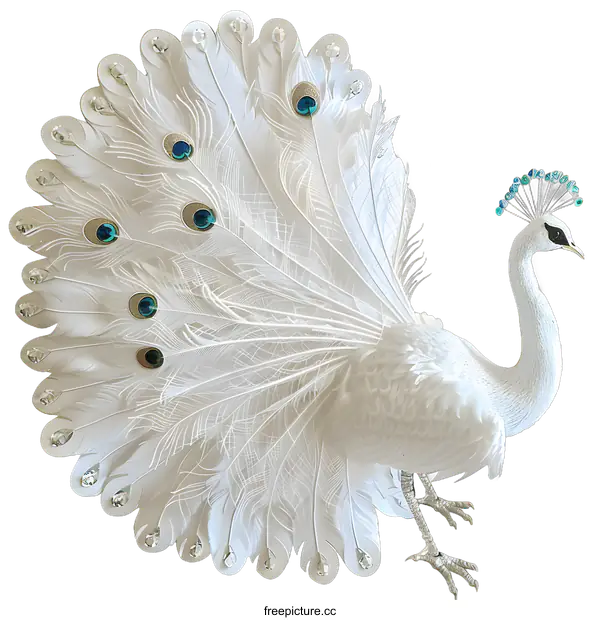 [Transparent Background PNG]White Peacock With Spread Tail Feathers