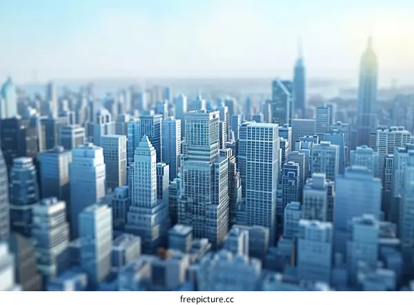 Miniature City Blue Cityscape Model