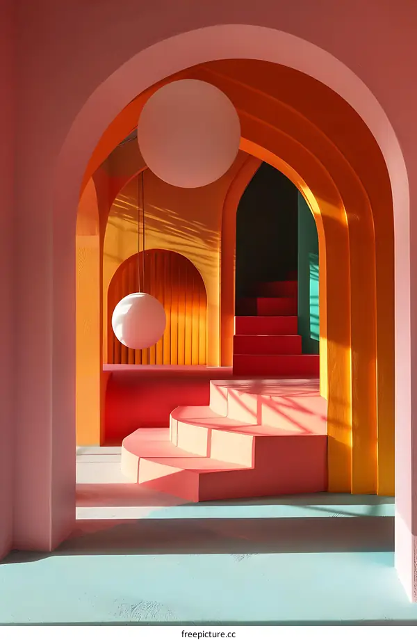 Modern Interior Design with Colorful Arches and Stairs