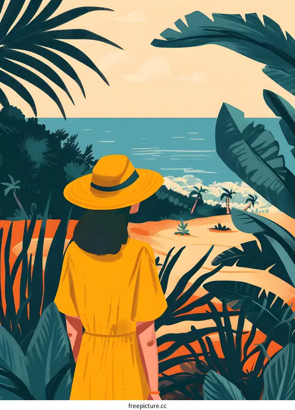 Woman in Yellow Dress Looking at the Ocean