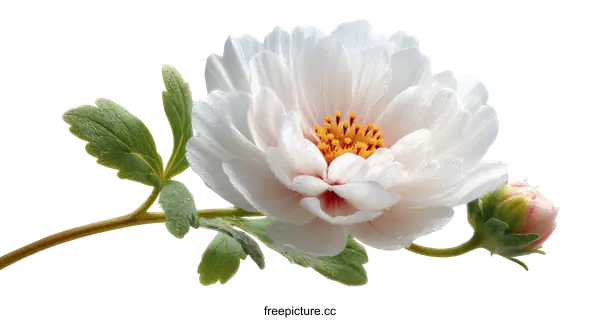 [Transparent Background PNG]Delicate White Flower with Dew Drops