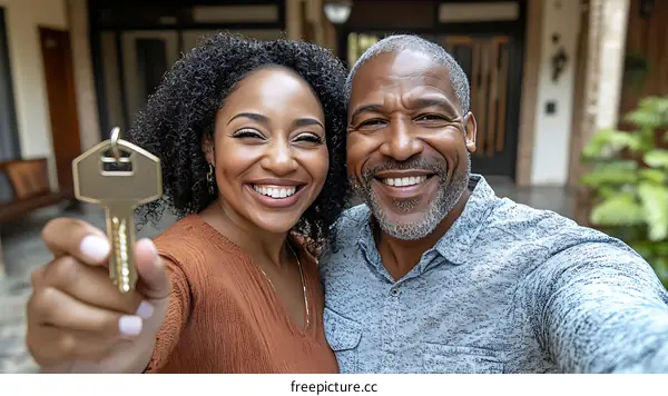 Happy Couple Receiving House Keys