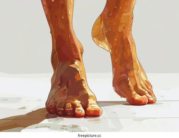Illustration of a person's wet feet