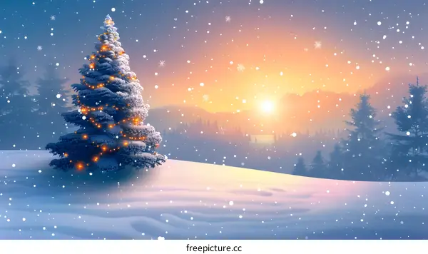 Christmas tree shining in the snow