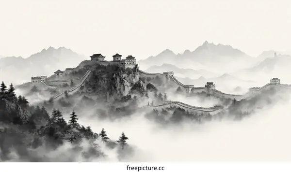 Majestic Great Wall of China in Misty Mountainscape
