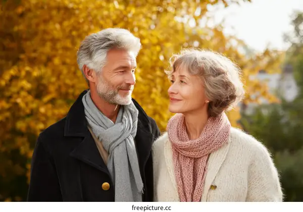 Couple Walking in Autumn Park