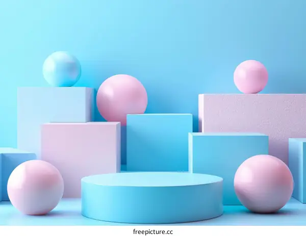 Blue and Pink Minimalist Geometric Shapes Background