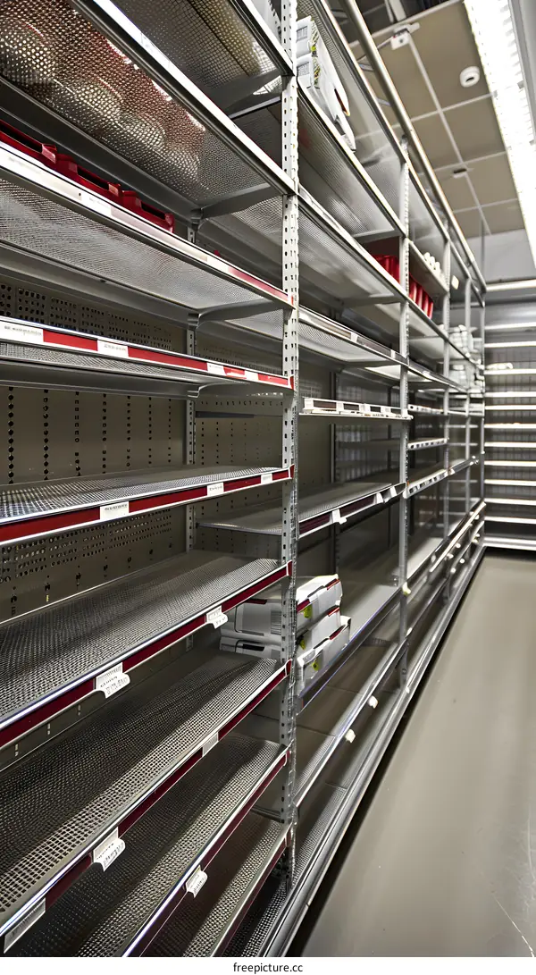 Empty Store Shelves with Red Trim