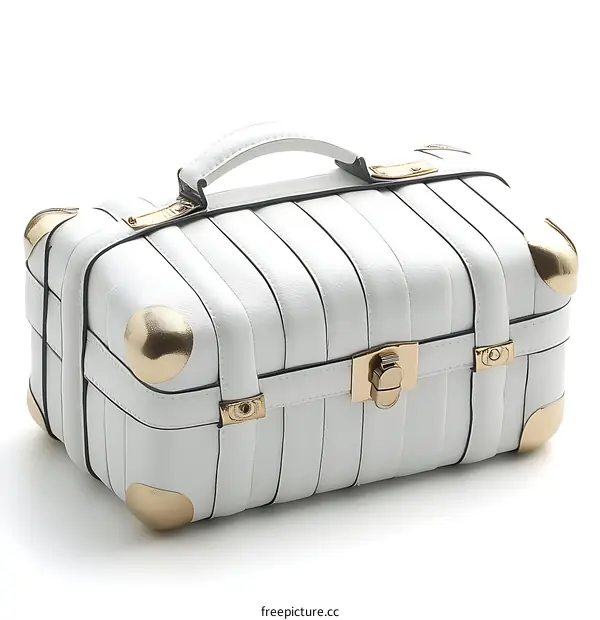 Vintage White Leather Suitcase-Style Cosmetic Case
