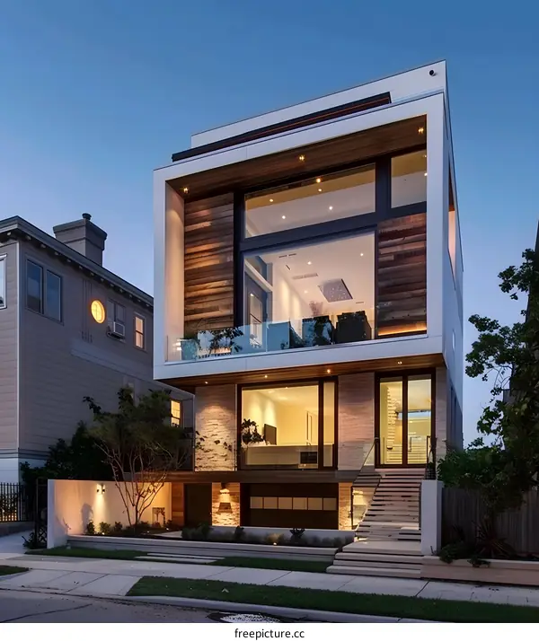Modern Home With Stone And Wood Facade