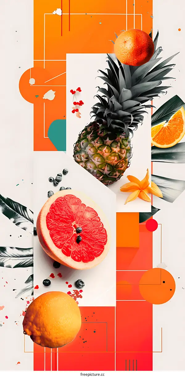 Orange, Pineapple and Grapefruit Fruit Collage