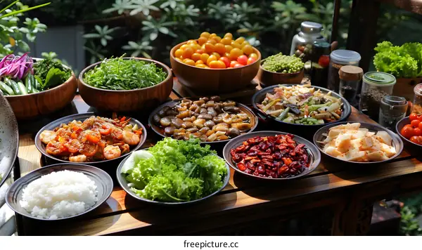 Assortment of Asian Dishes on a Table