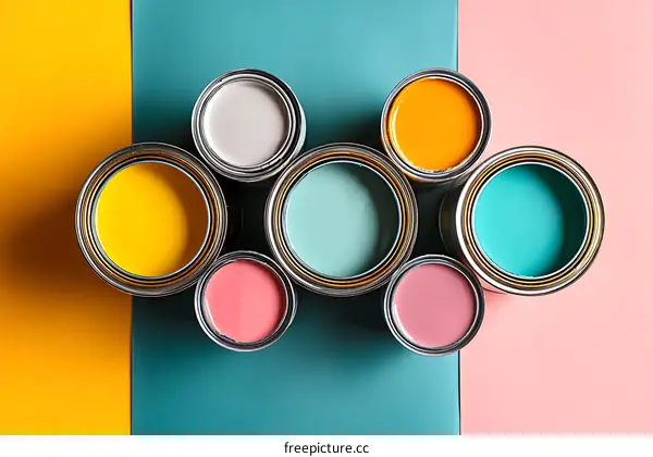 Colorful Paint Cans Arranged on a Colorful Background
