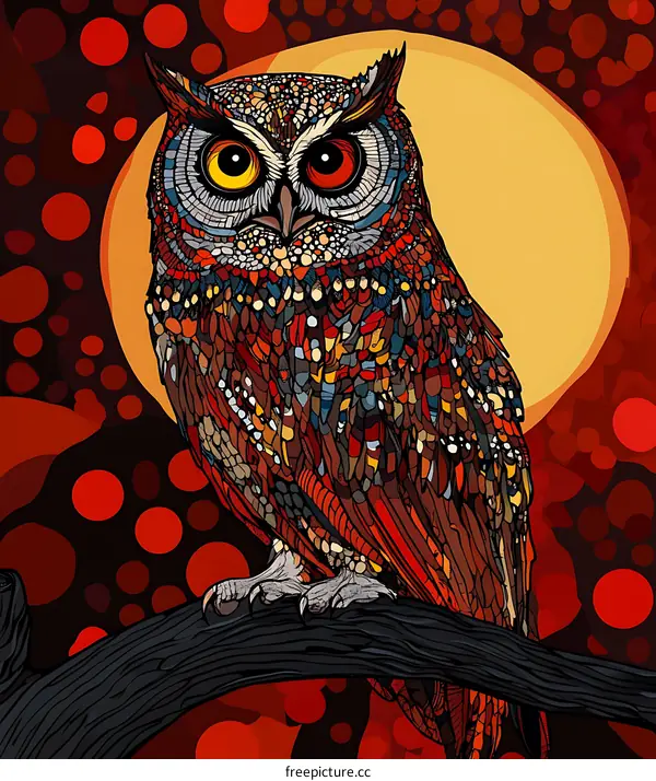 Colorful Owl Illustration On Branch