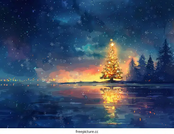 Christmas Tree by the Lake