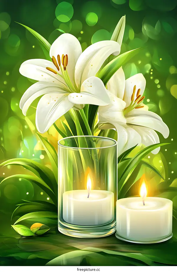White Lily Flowers and Candles