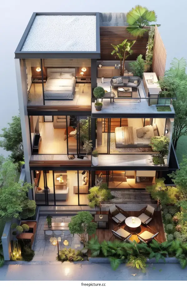 Modern Multi-Level House with Lush Garden Design