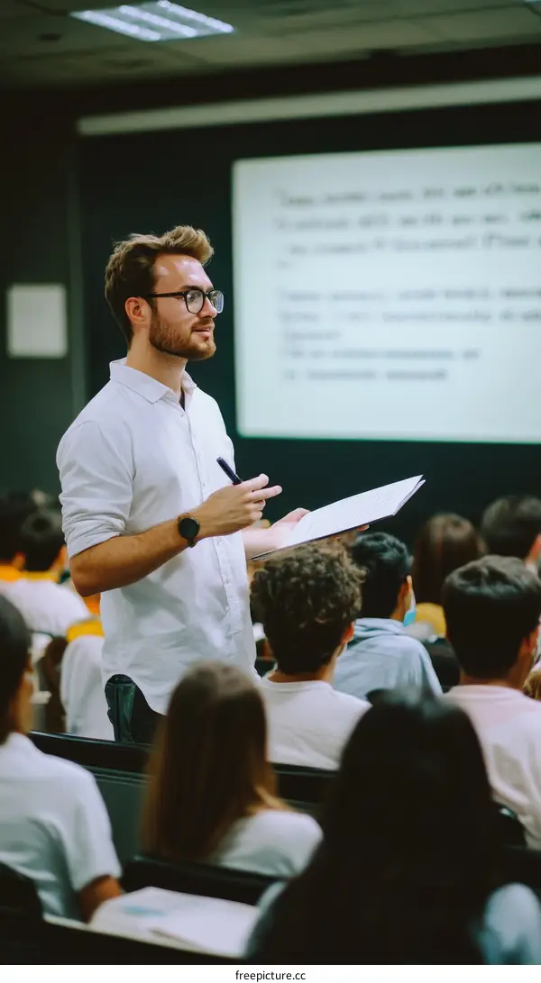Lecturer Giving Presentation in Classroom