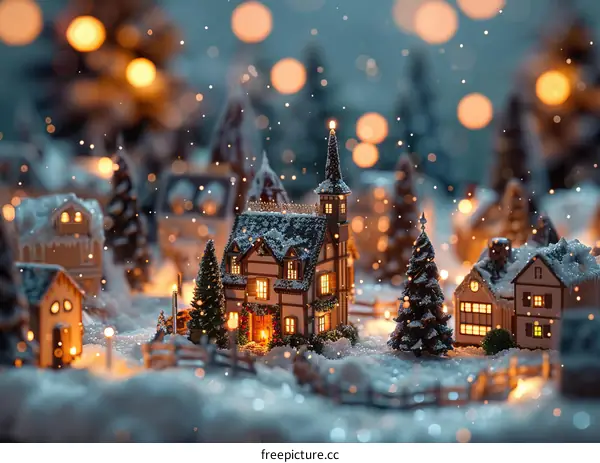 Christmas Village in Snowy Landscape