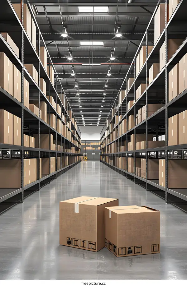 Empty Warehouse With Cardboard Boxes On The Floor