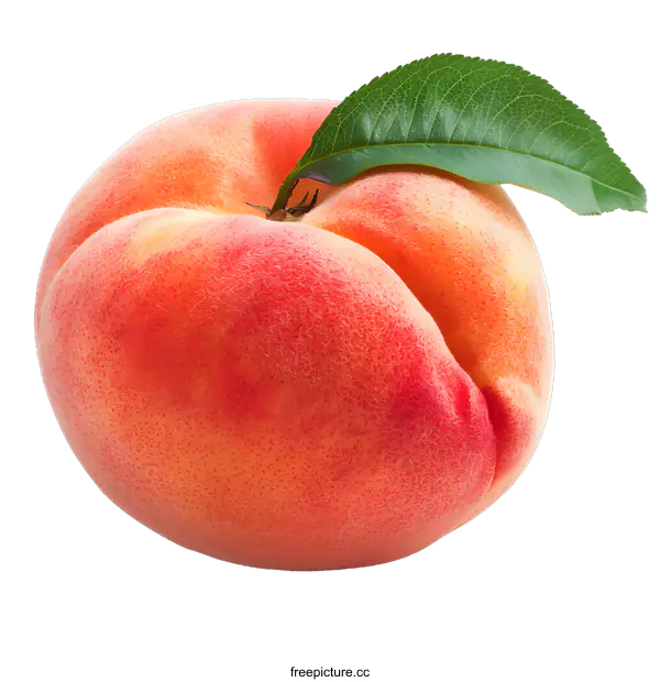 [Transparent Background PNG]Fresh ripe peach with leaf