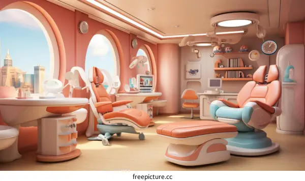 Dentist's Office with Futuristic Design and City Views