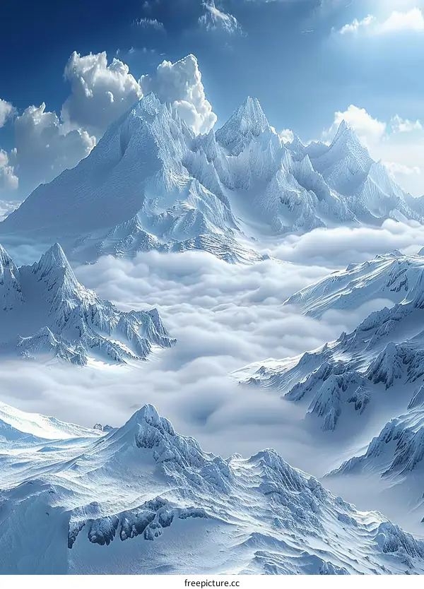Majestic Snowy Mountains in the Clouds