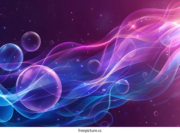 Abstract Background with Flowing Lines and Bubbles