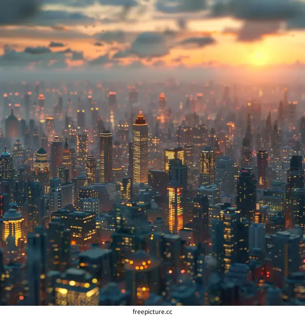 Cityscape at Dusk Digital Illustration