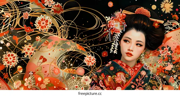 A Japanese Geisha in a Kimono