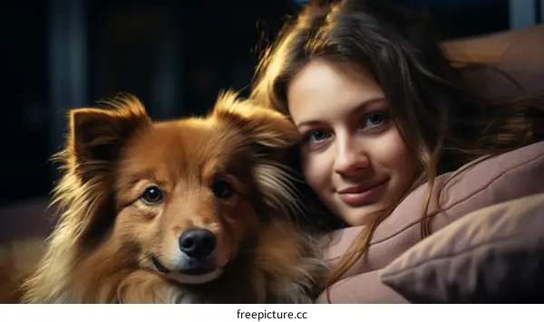 A young woman with a dog