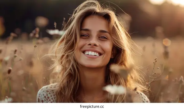 Beautiful Woman Smiling in a Field