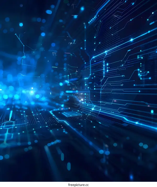 Blue technology background with circuit board pattern