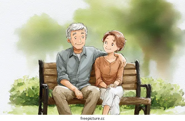 Elderly Couple Relaxing in Park Illustration