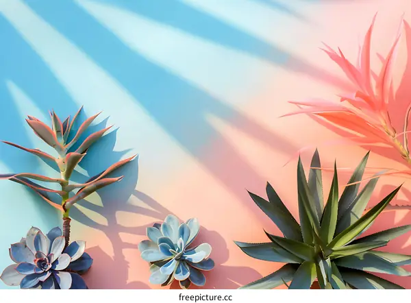 Pink and Blue Succulent Plants on Colorful Background