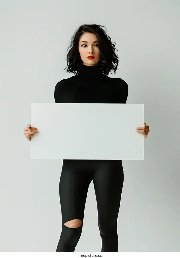 woman holding a blank sign