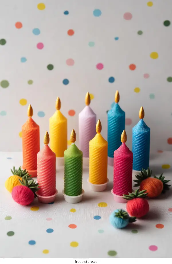 Colorful Miniature Birthday Candles on Dotted Background