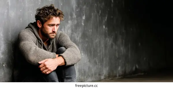 Depressed Man Sitting Against a Wall