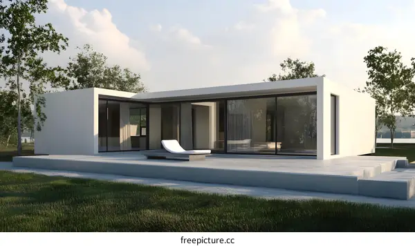 Modern White House with Large Windows and Deck