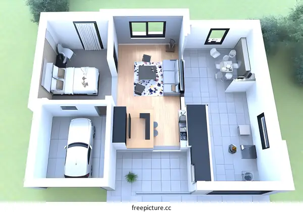Top View of a Small House Design with Garage