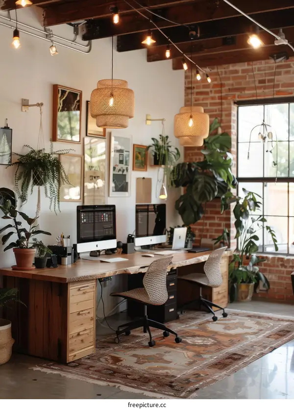 workspace interior design with natural elements