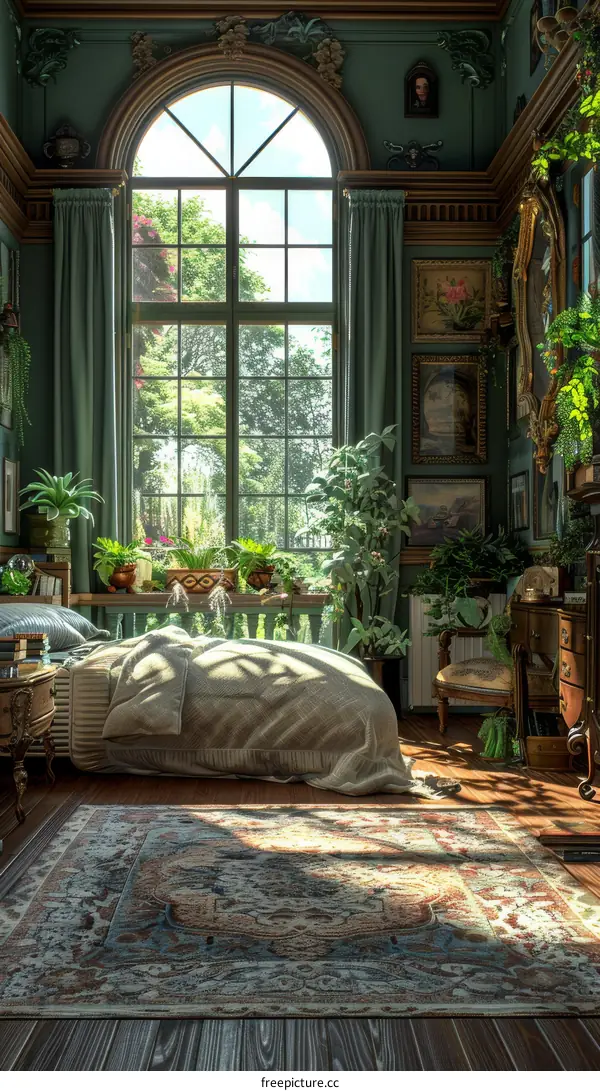 Gothic Bedroom Interior with Sunlight