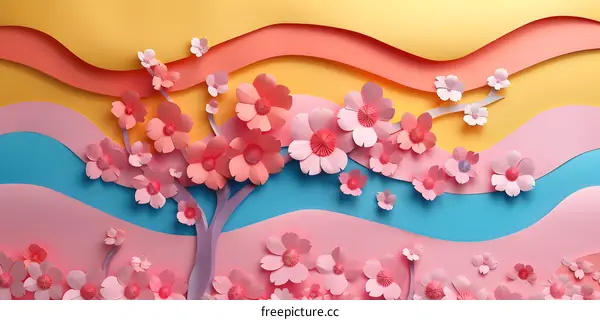 Paper flowers background colorful wave