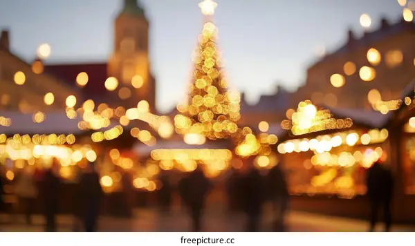 Christmas Market Evening Festive Scene Blurred Background